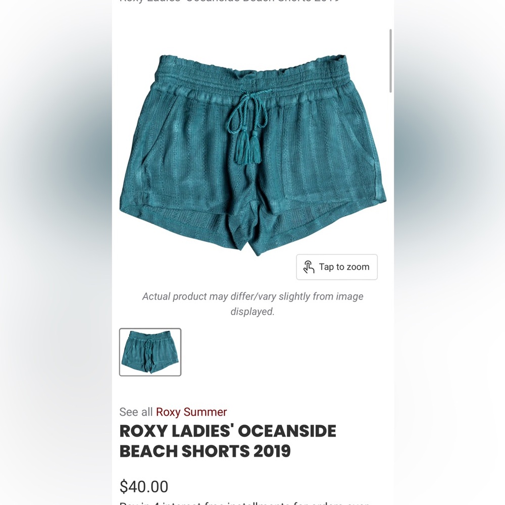 Roxy  Brit Blue Ladies Oceanside Beach Shorts 2019 Sz Large
